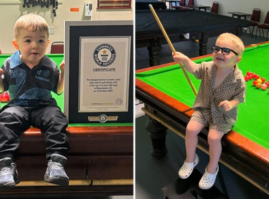 Un niño de dos años bate dos récord Guinness de billar