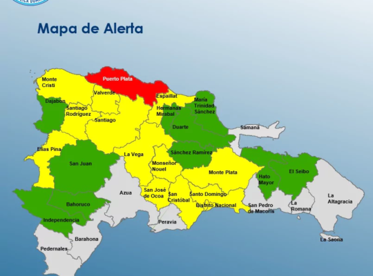 COE: Puerto Plata en alerta roja, otras 13 provincias en amarilla y 10 en verde