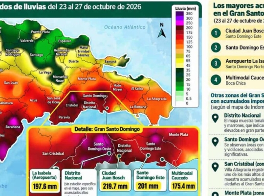¿Dónde ha llovido más en el Gran Santo Domingo? El mapa de Indomet muestra las zonas con mayores acumulados